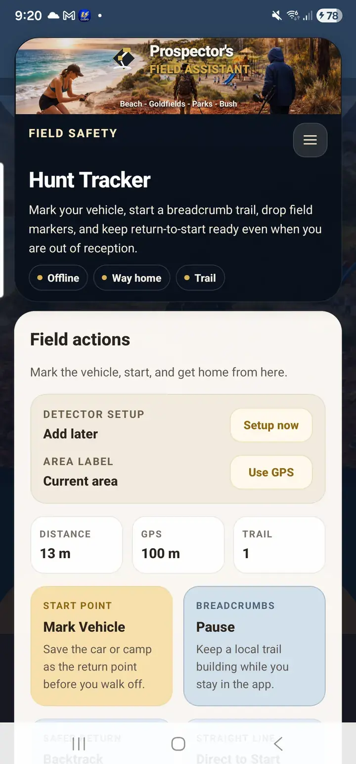 PFA tracker and way-home workflow for saving field context